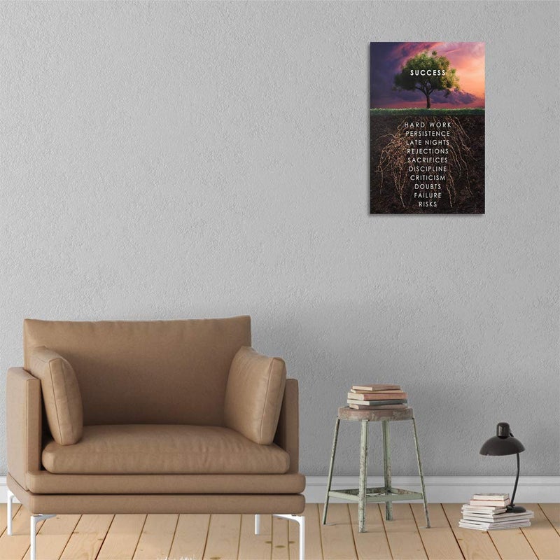 Yetaryy Success Tree Inspirational Quote Canvas Wall Art Motivational Motto Painting Inspiring Entrepreneur Posters Prints Artwork Decor Framed for Home Office Classroom Ready to Hang - 12" Wx18 H - Image 5